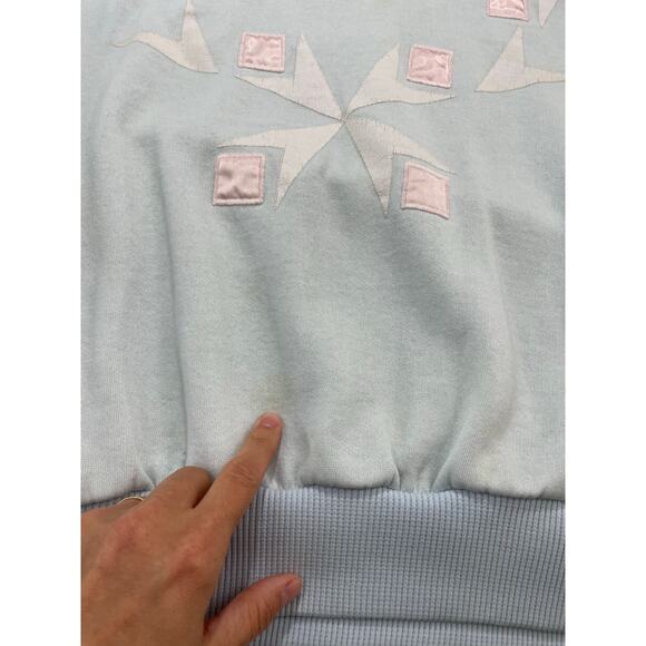 VTG 90s Women's Geometric Pattern Sweatshirt size L Blue Pink - Picture 4 of 8